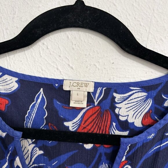 J. Crew Women's Navy Blue Red Floral 3/4 Sleeve Beach Tunic Coverup Size L Vacay - Picture 5 of 10